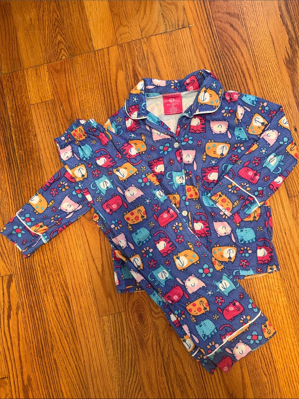 Girls' Blue Cat Print Pajama Set - Cozy Sleepwear